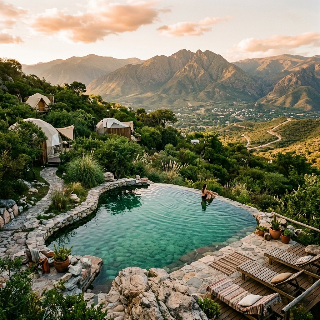 Pileta natural con vista a las montañas